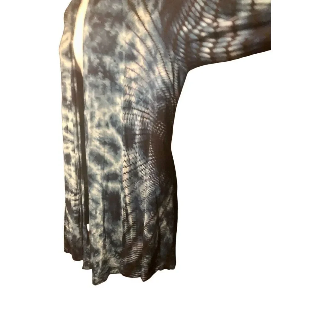 Lagenlook Soft Surroundings blue and white tie-dye open-front cardigan or cover-